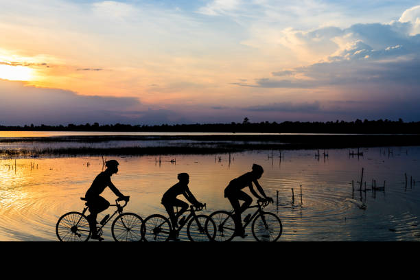 Mountain bike race - silhouette cyclist