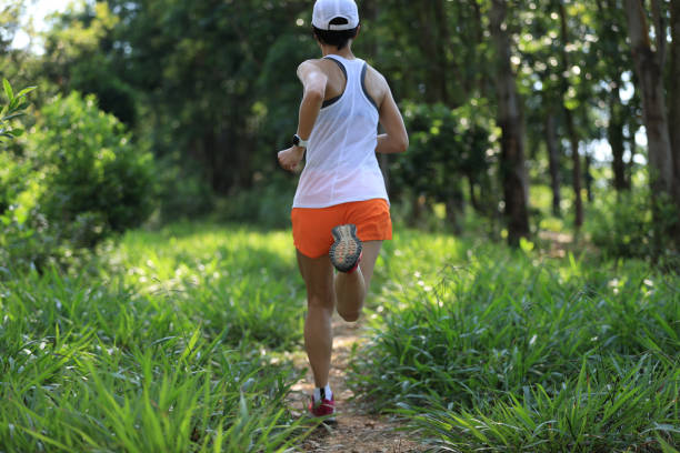 istock Trail runner running in summer forest trail 2113889245
