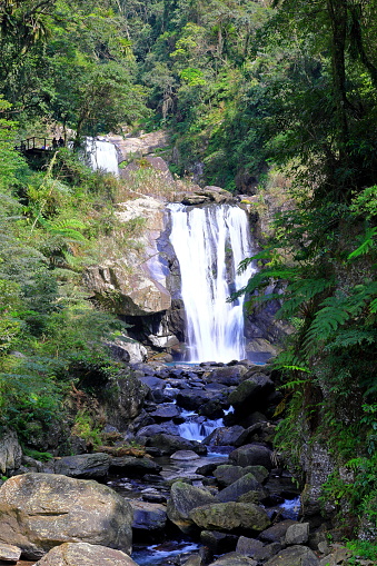 Water falls in the Neidong Forest Recreation Area situated at the upstream of Nanshih Creek, Wulai District, New Taipei City, Taiwan