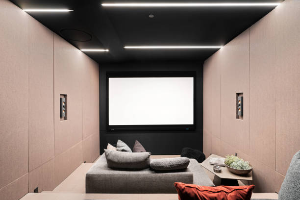 istock a room that is very nicely lit and empty but has a seating area 2113904818