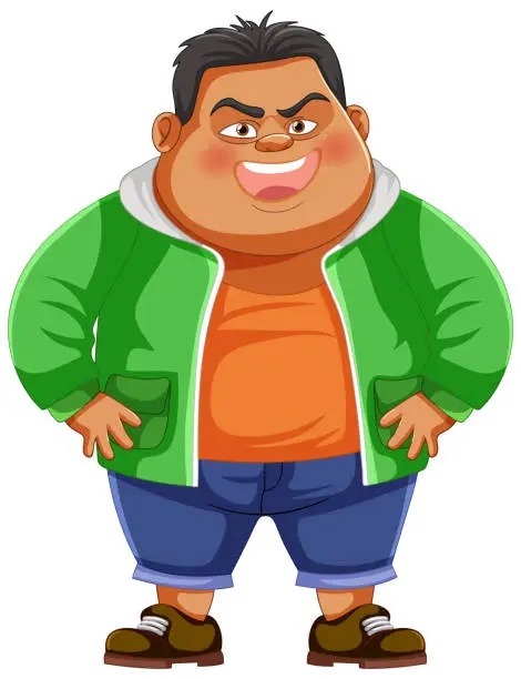 Vector illustration of Illustration of a smiling, bulky cartoon man