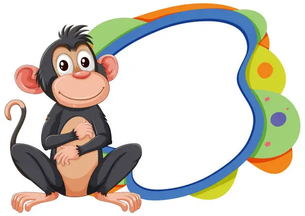 Vector illustration of Vector illustration of a playful monkey and abstract frame