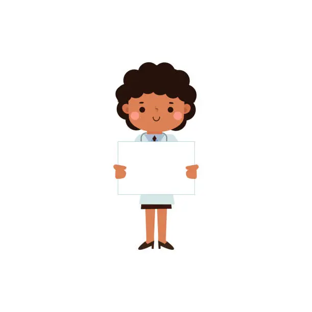 Vector illustration of Cute cartoon doctor honding blank sign character flat style vector illustration on white background