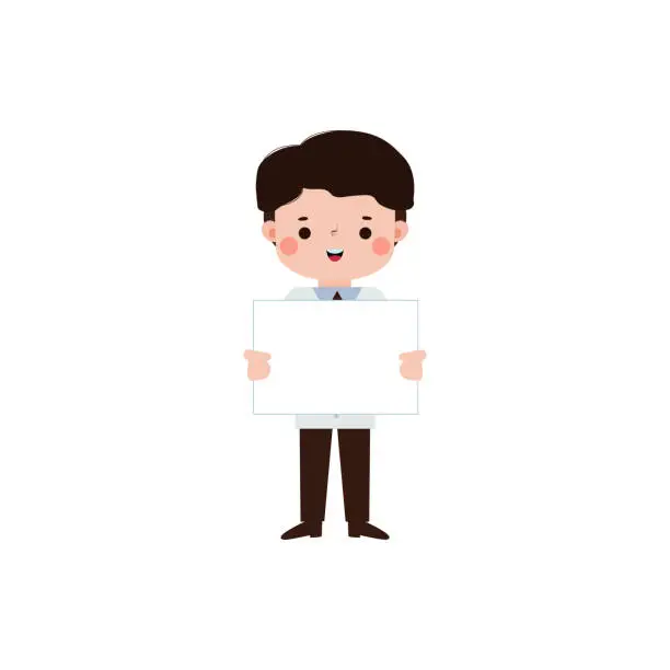 Vector illustration of Cute cartoon doctor honding blank sign character flat style vector illustration on white background