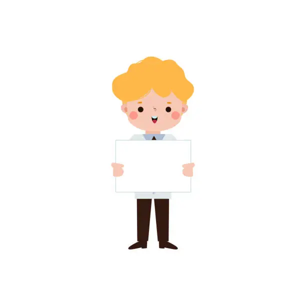 Vector illustration of Cute cartoon doctor honding blank sign character flat style vector illustration on white background