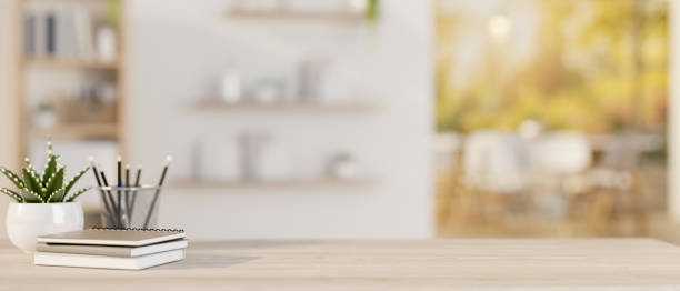 istock A minimalist wooden tabletop with a space for display products in a modern room. 2113945019