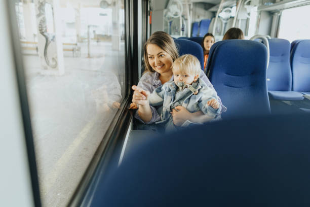 istock Mother and son traveling by train 2113952165