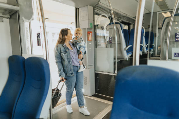 istock Mother and son going on a journey by train 2113952434