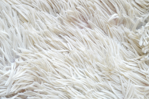 Off white or cream colored fabric textured hairy faux fur soft material furry cloth texture with blank copy space for decorative backgrounds wallpapers and posters template