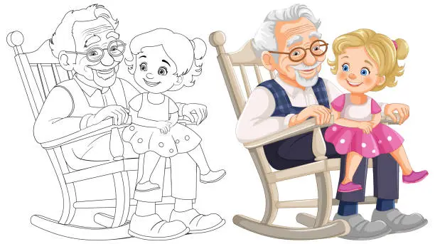 Vector illustration of Elderly man and young girl enjoying each other's company