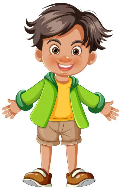 Vector illustration of Cheerful young boy smiling with open arms