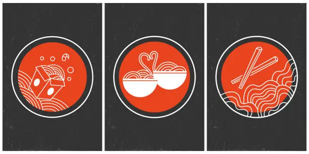 Vector illustration of Collection of colorful posters asian food