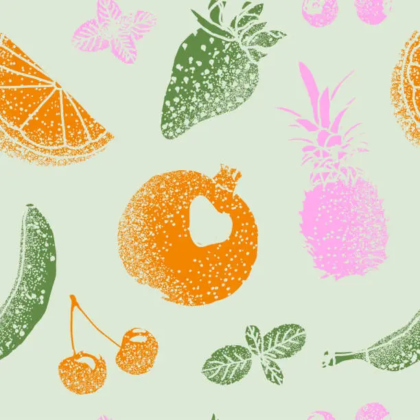 Vector illustration of Fruits with spray texture illustration design seamless pattern