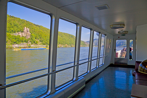Inside of a cruise ship on the Rhine River in Germany.