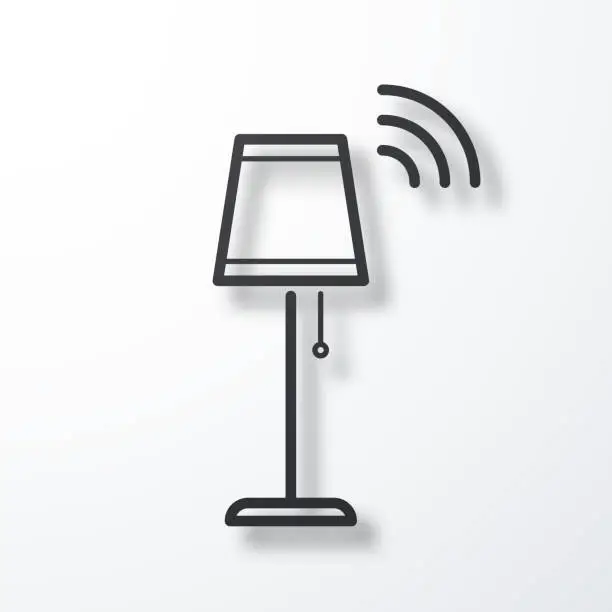 Vector illustration of Smart floor lamp. Line icon with shadow on white background