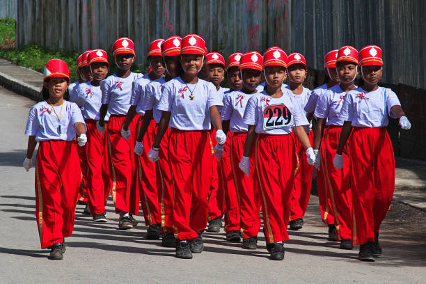 Wamena, Papua, Indonesia - 10 Aug 2016. Students at the parade in honor of independence day