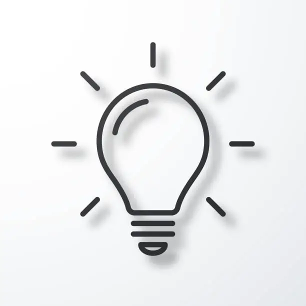 Vector illustration of Light bulb. Line icon with shadow on white background