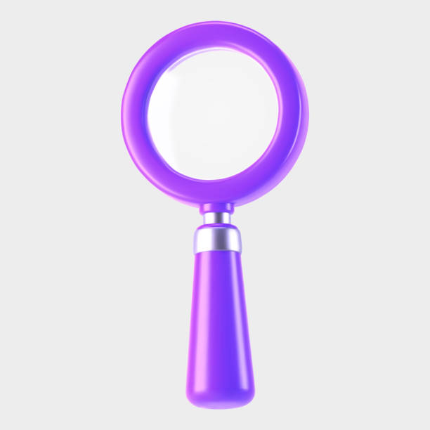 istock 3d purple magnifying glass icon isolated on gray background. Render minimal transparent loupe search icon for finding, reading, research, analysis information. 3d cartoon realistic vector 2114053303