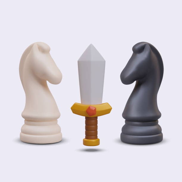istock Sword between chess knights. Concept of battle, competition between players 2114053312