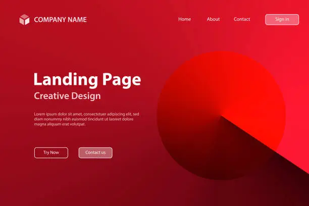 Vector illustration of Landing page Template - Abstract design with Red gradient color - Trendy background