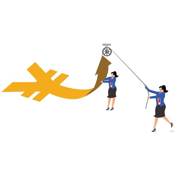 istock Change of direction or business decisions to repel financial crises or risks, improve or restore strong economic trends, and efforts by businesswomen to drive and change the direction of the arrow of the yen currency symbol 2114088466