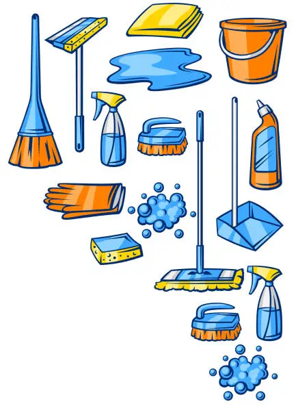 Vector illustration of Background with cleaning items. Housekeeping illustration for service and advertising.