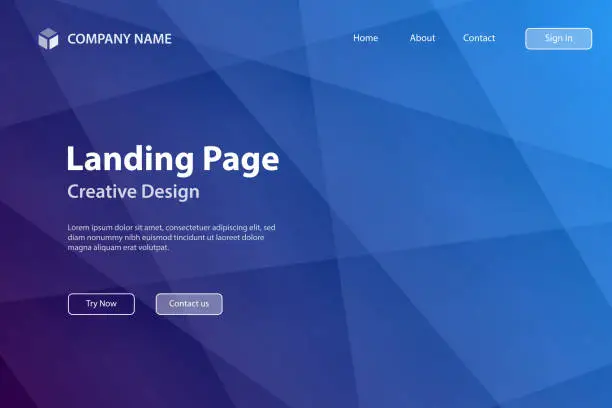Vector illustration of Landing page Template - Polygonal mosaic with Blue gradient - Abstract geometric background