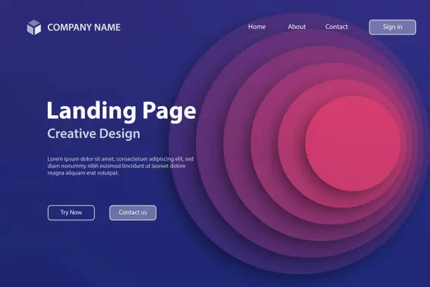 Vector illustration of Landing page Template - Abstract design with circles - Trendy Purple Gradient