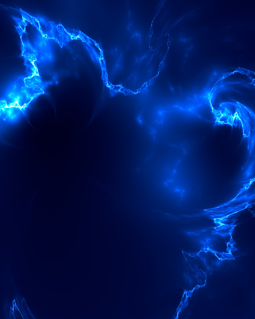 Abstract paranormal electricity lightning blue fractal art background with copy space.