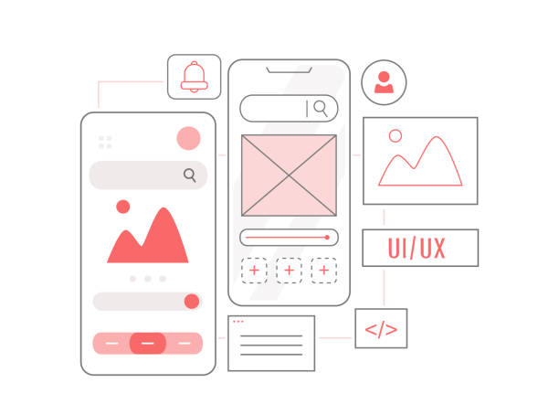 UI and UX design concept. Mobile applications development. Mobile application interface templates. UI and UX design concept. Mobile applications development. Mobile application interface templates. Flat vector illustration isolated on white background. website wireframe stock illustrations