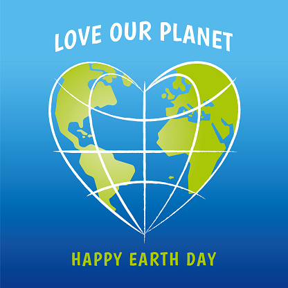 Earth Day illustration with Planet In the Heart. World map background on April 22 environment concept. Vector design for banner, poster or greeting card. Stock illustration