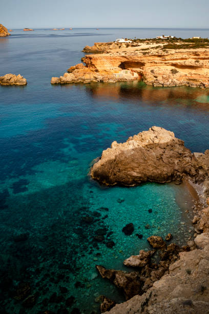One of the most beautiful and hidden coves in the island near Cala Comte beach, Sant Josep de Sa Talaia, Ibiza, Balearic Islands, Spain