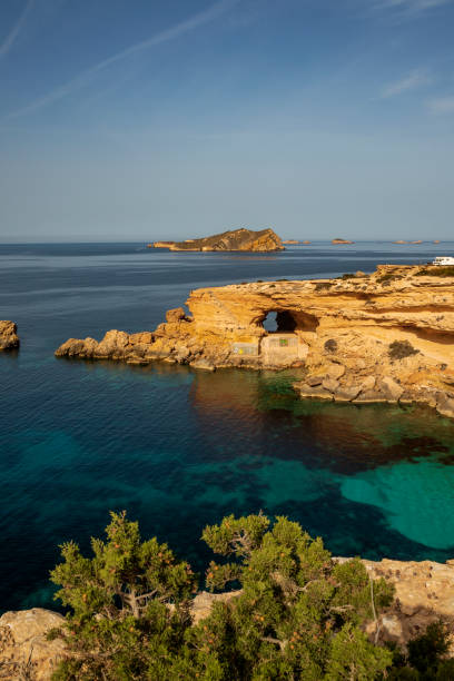One of the most beautiful and hidden coves in the island near Cala Comte beach, Sant Josep de Sa Talaia, Ibiza, Balearic Islands, Spain