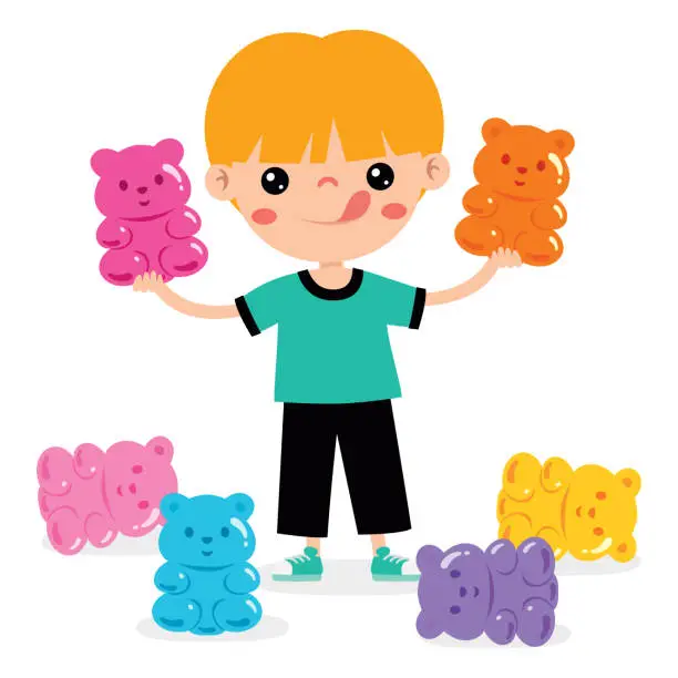 Vector illustration of Illustration Of Kid With Gummy Bear