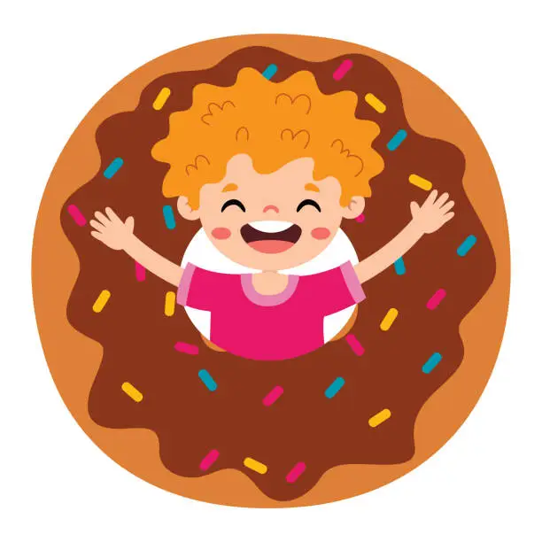 Vector illustration of Illustration Of Kid With Donut