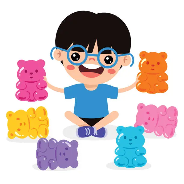 Vector illustration of Illustration Of Kid With Gummy Bear