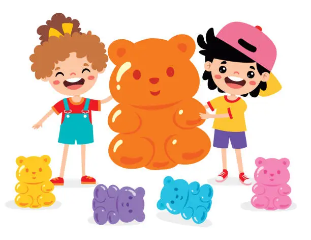 Vector illustration of Illustration Of Kid With Gummy Bear