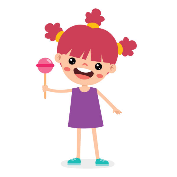 illustration of kid with lollipop - chewing gum candy bubble little girls stock illustrations
