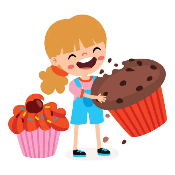 Vector illustration of Illustration Of Kid With Muffin