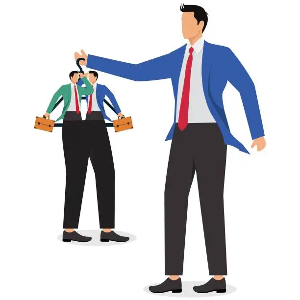 Vector illustration of Partner, close relationship, alignment of interests, partnership, shared risk or crisis, two businessmen wearing the same pants
