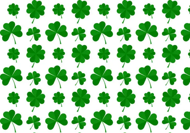 Vector illustration of Clover leaf hand drawn doodle seamless pattern vector illustration. St Patrick's Day symbol, Irish lucky shamrock background.Endless repeated backdrop, texture, wallpaper