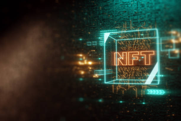 istock NFT digital art, Non-Fungible Token, blockchain technology. Cryptographic data block, collecting, unique pieces. Non-fungible cryptographic token. 3D render, 3D illustration. Copy space. 2114197424