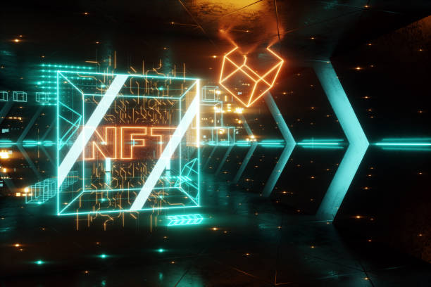 istock NFT digital art, Non-Fungible Token, blockchain technology. Cryptographic data block, collecting, unique pieces. Non-fungible cryptographic token. 3D render, 3D illustration. Copy space. 2114197427