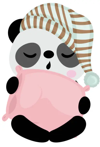 Vector illustration of Cute panda sleeping holding a pillow