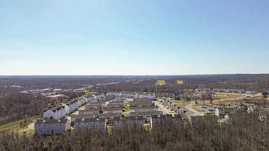 overhead drove footage of a new constructed neighborhood in maryland.