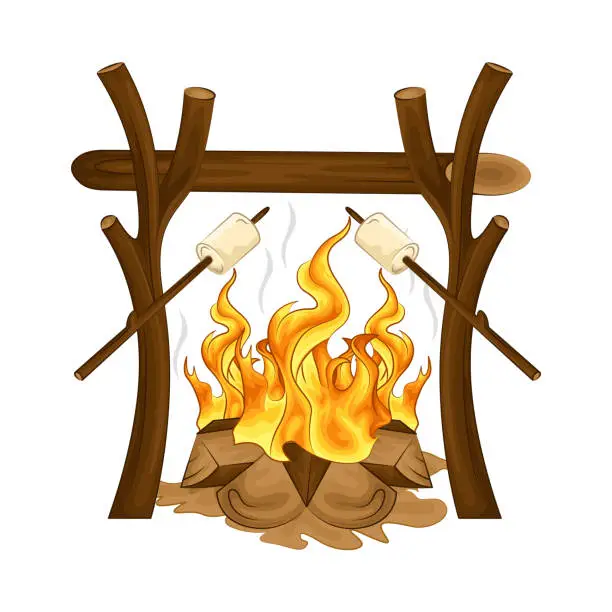 Vector illustration of campfire with marshmallow