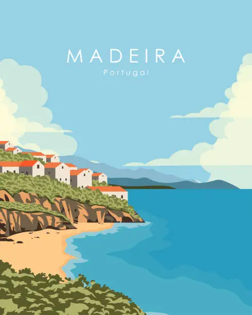 Vector illustration of Madeira Portugal poster, banner, travel card