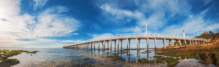 Point Lonsdale Jetty panorama, at the entrance to Port Philip Bay, Bellarine Penninsula, Victoria, Australia