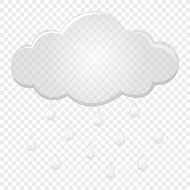Vector illustration of Transparent cloud with rain drops. Flat design style. For the design of your website, logo, application. Vector illustration