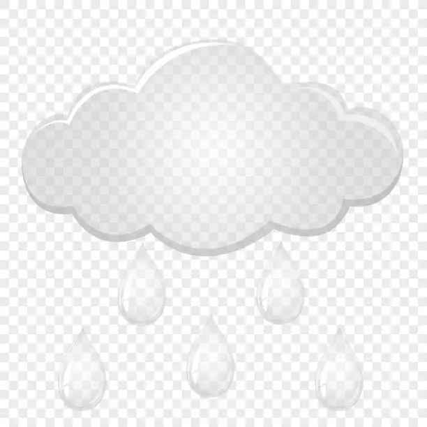 Vector illustration of Transparent cloud with rain drops. Flat design style. For the design of your website, logo, application. Vector illustration